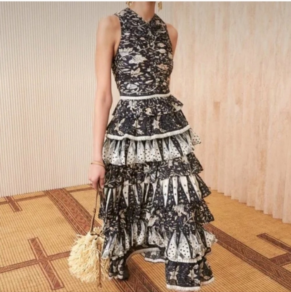 ULLA JOHNSON | Ariah Sleeveless Tiered Ruffle Midi Dress